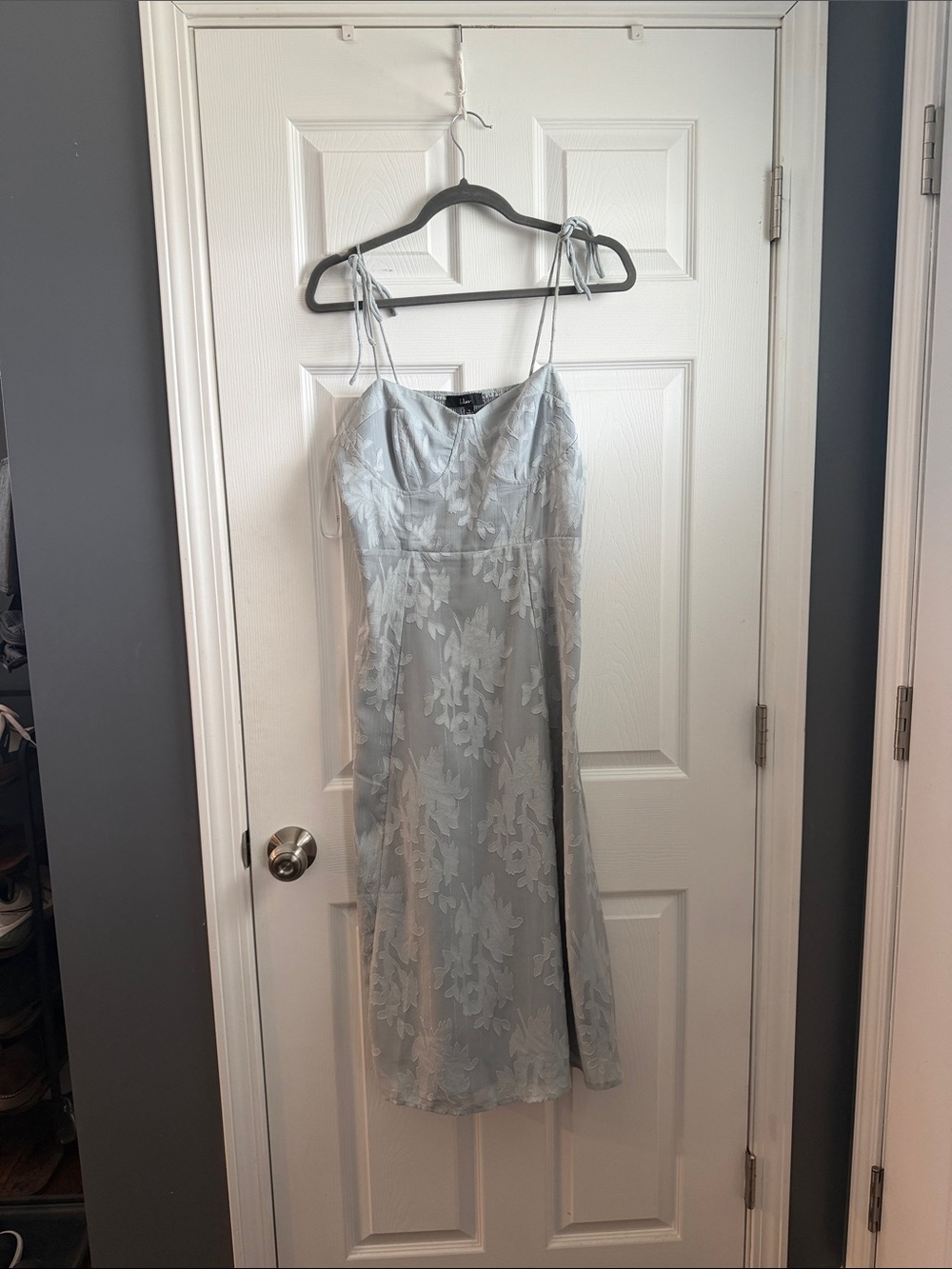 Light Blue/Green Floral Lace Slip Dress